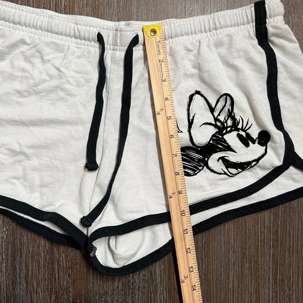 Disney Minnie Mouse Sleep Shorts White Black Drawstring‎ Women's Lounge Sz 15/17 - Picture 5 of 6